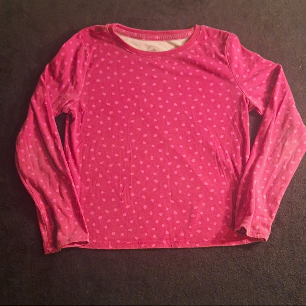 Wonder Nation Girls Pink Heart Print Long Sleeve Crew Neck T-Shirt Size S 6-6X